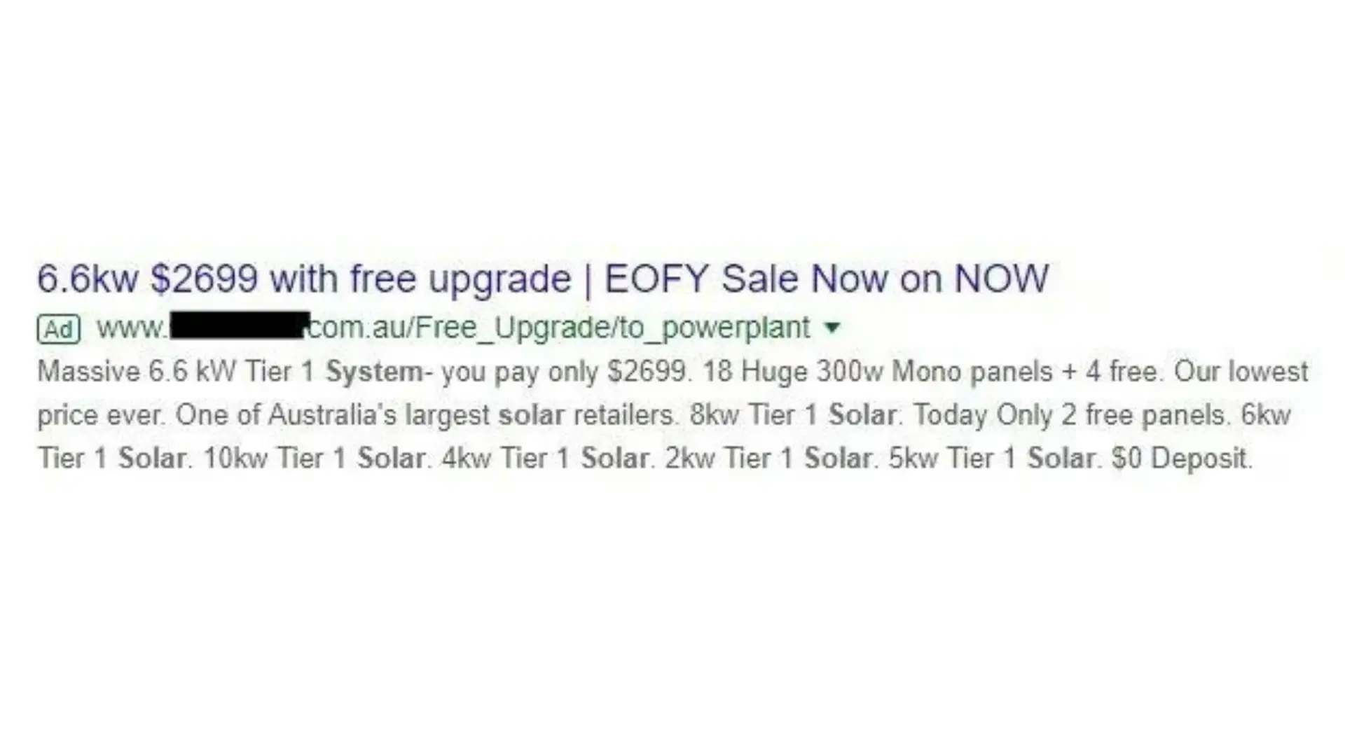 cheap solar deals EOFY Google ads