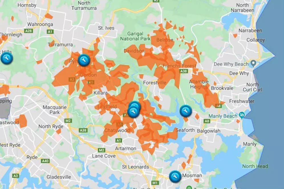 Map of the Outages
